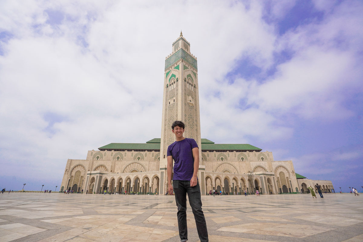 Travis in front of the Hassan II Mosque in Casablanca - Morocco Itinerary