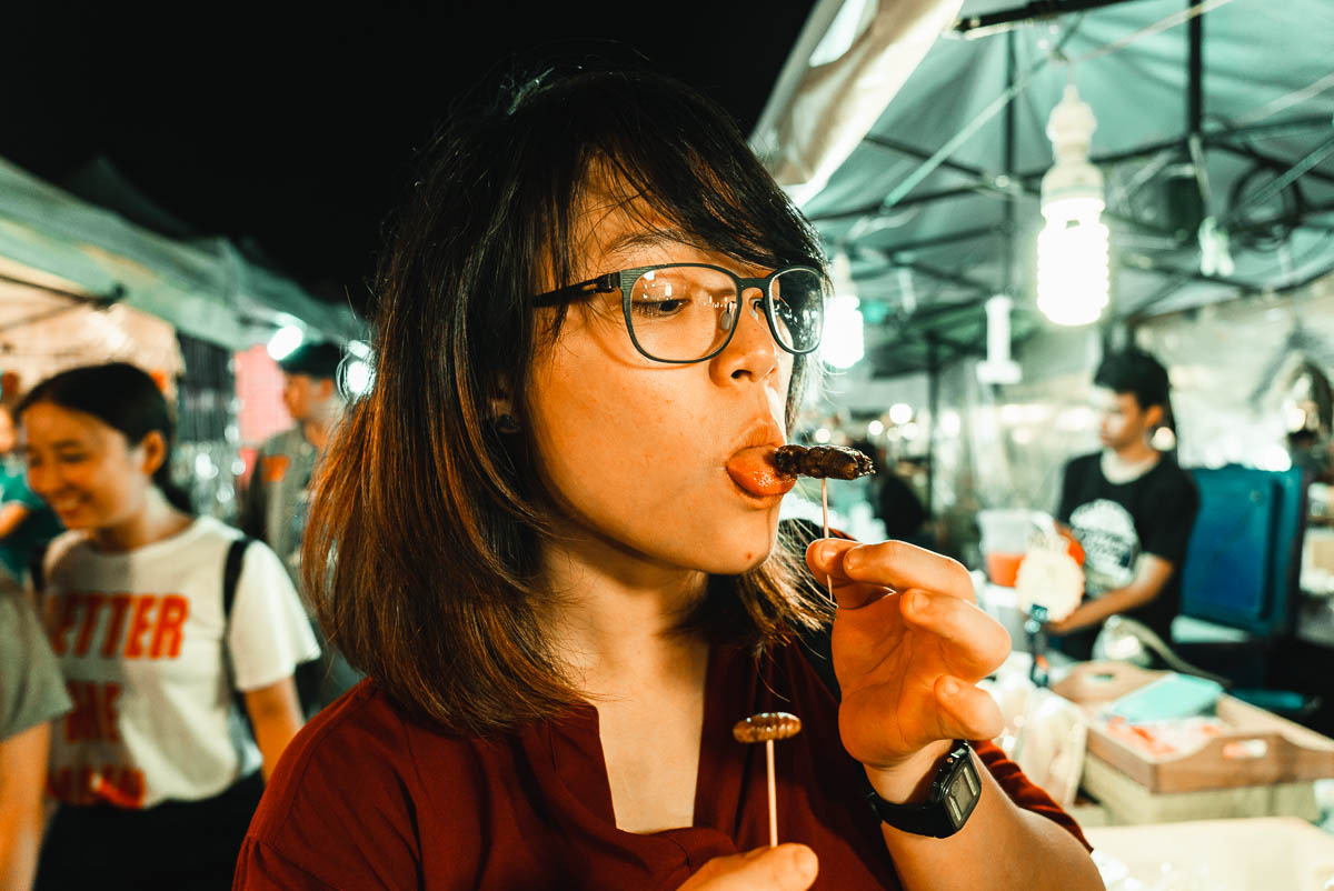 Eating Insects at Ratchada Rod Fai Night Market - Bangkok Itinerary