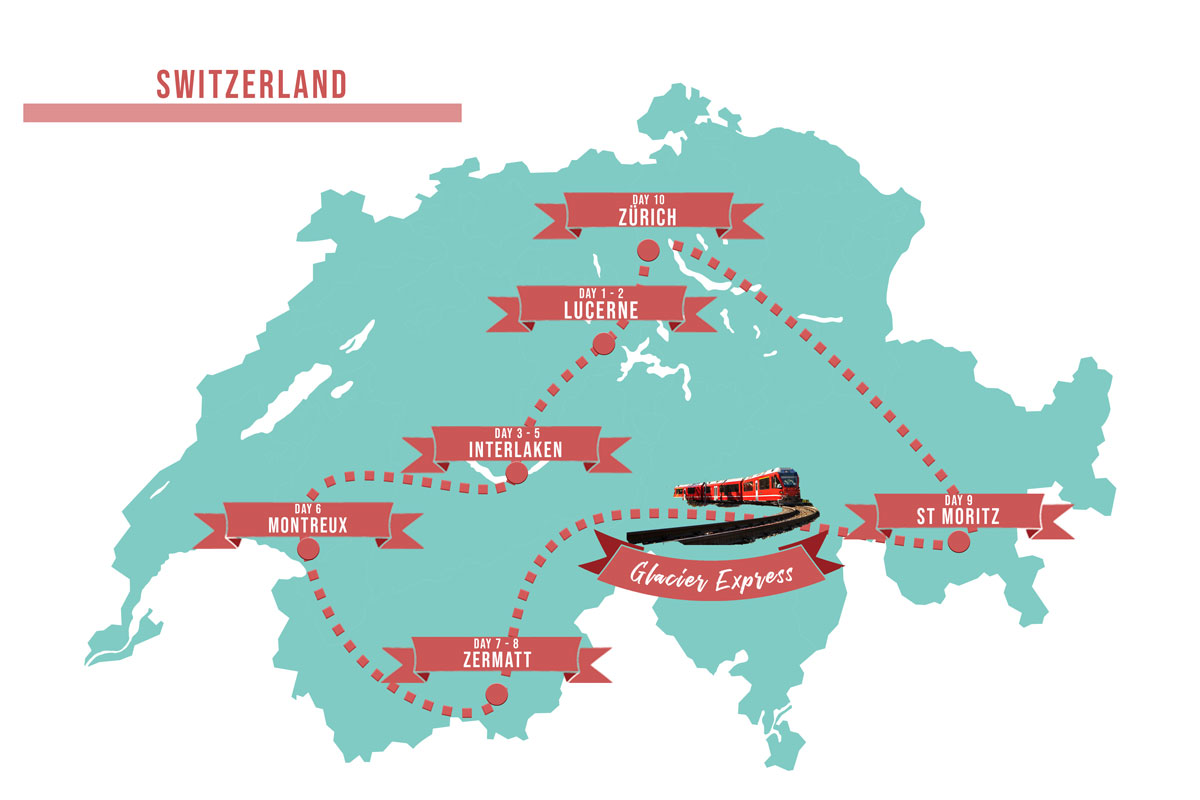 Switzerland Itinerary Map - Rail Route