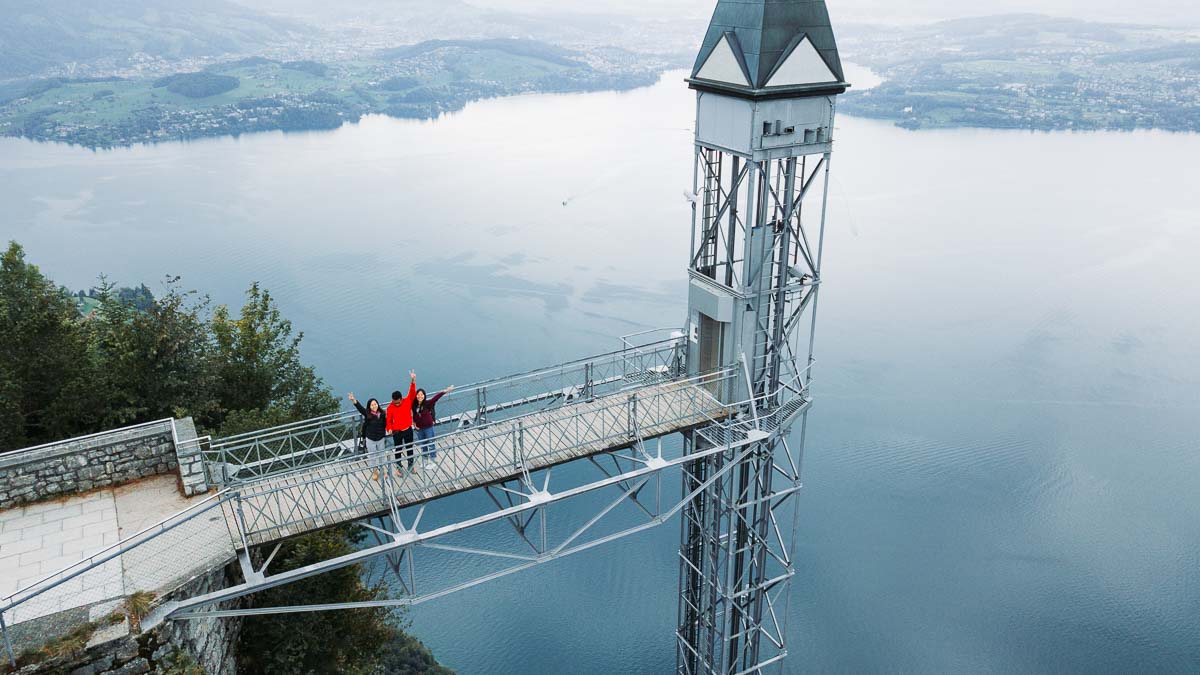 Group photo at the top of Hammestschwand Lift - Switzerland Itinerary 