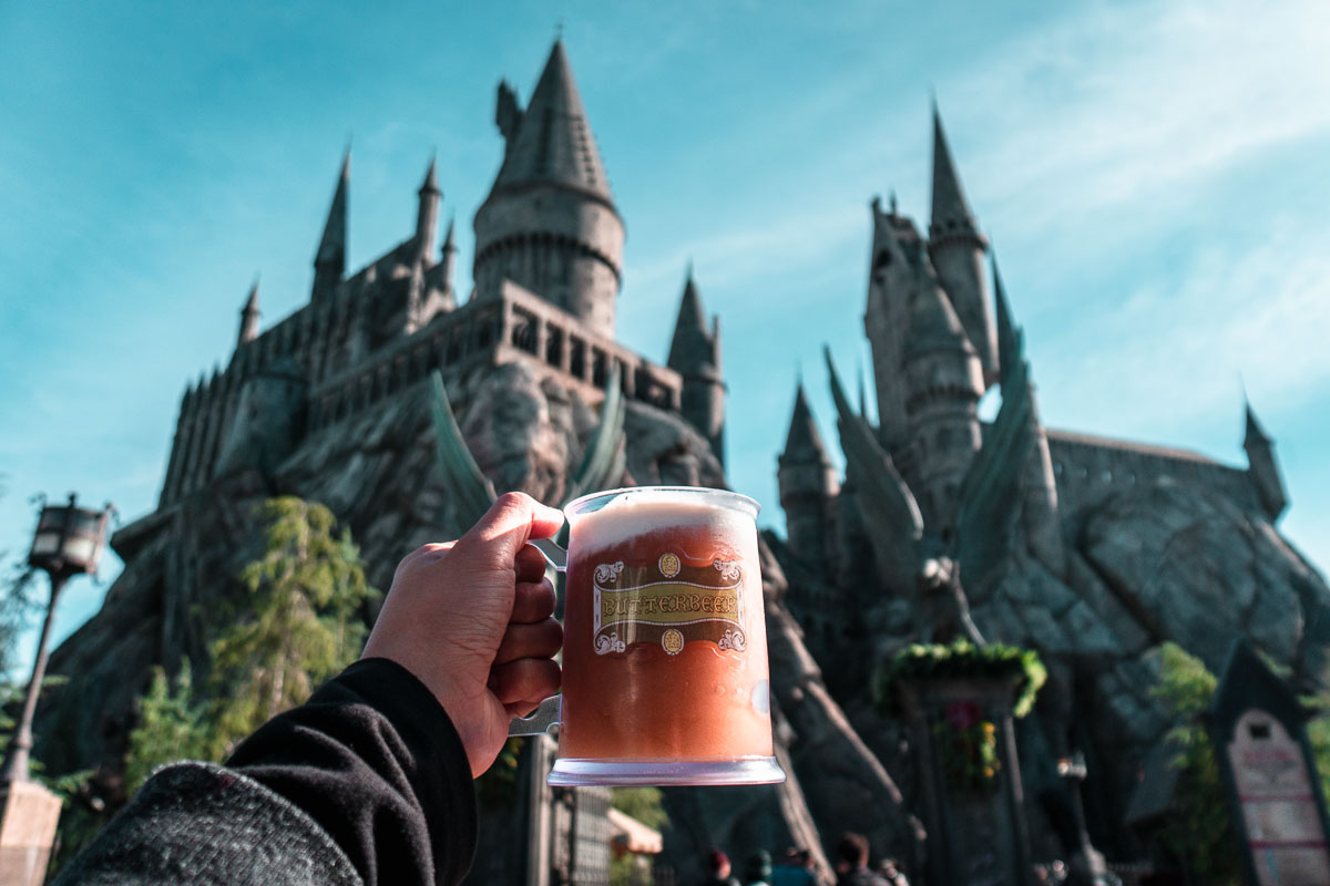 Enjoying Butterbeer at Universal Studio Hollywood - Los Angeles Theme Parks