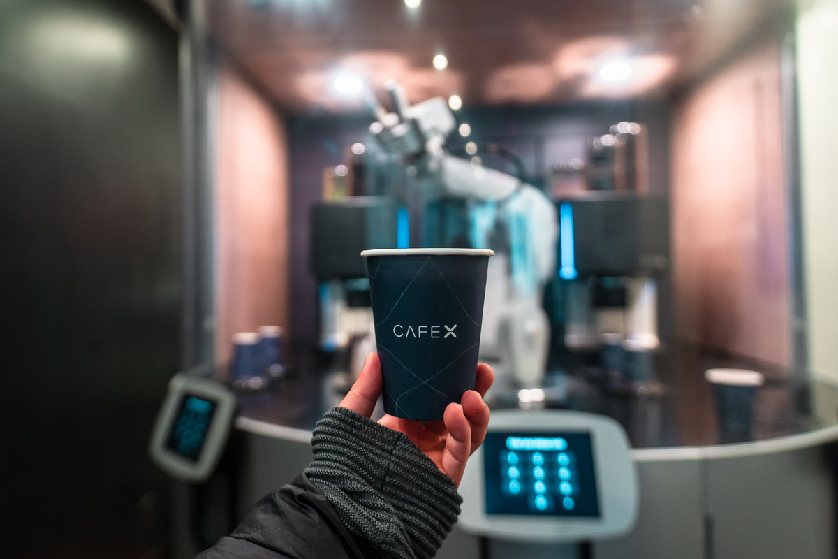 Enjoying a Cup of CafeX Robot Coffee - SF to LA Road Trip Itinerary