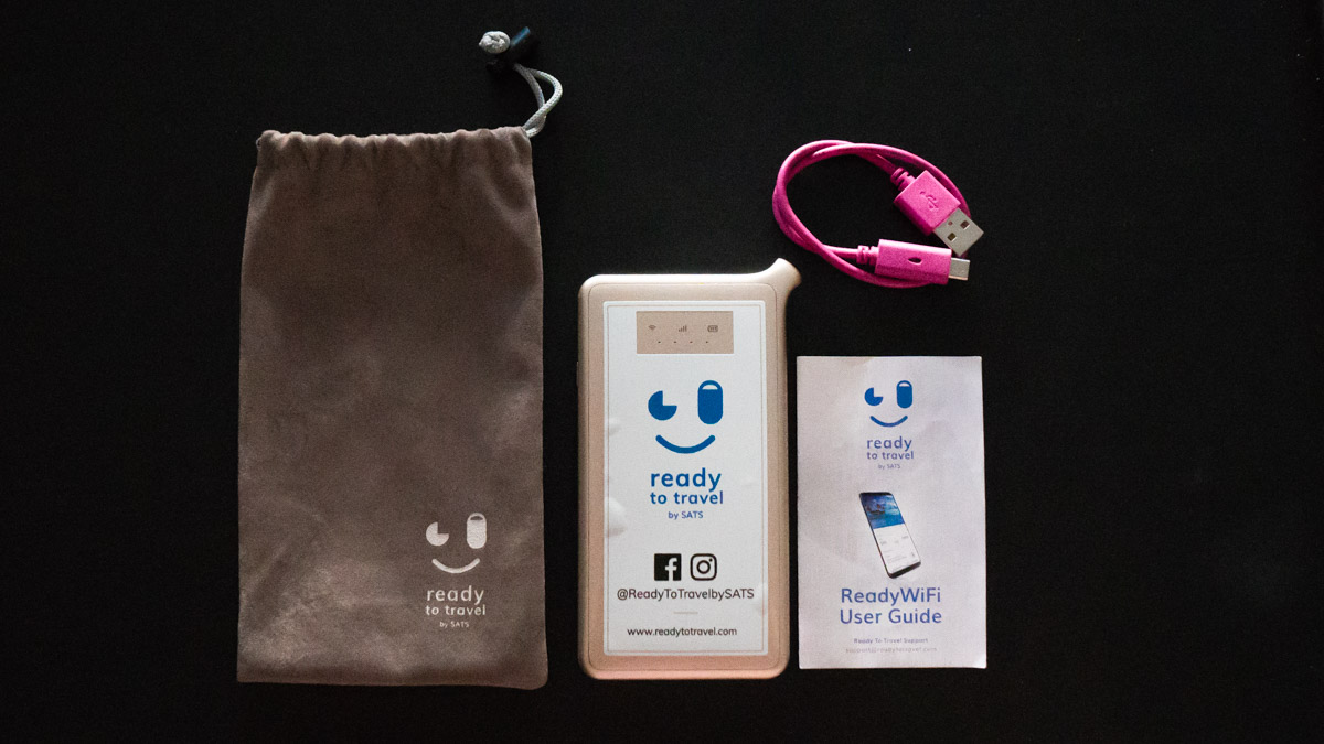 Pocket ReadyWiFi Device with pouch and cable