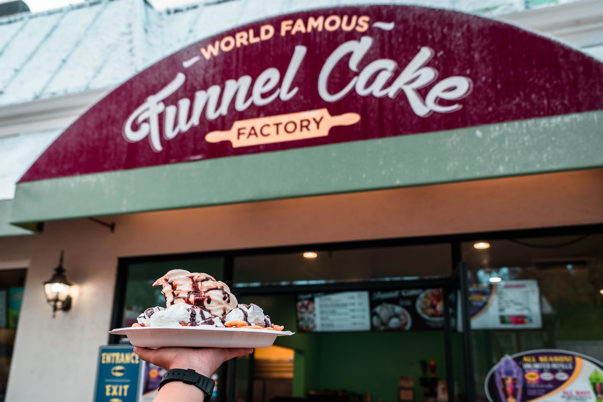 Posing with Funnel Cake from Six Flags Magic Mountain - Los Angeles Theme Parks