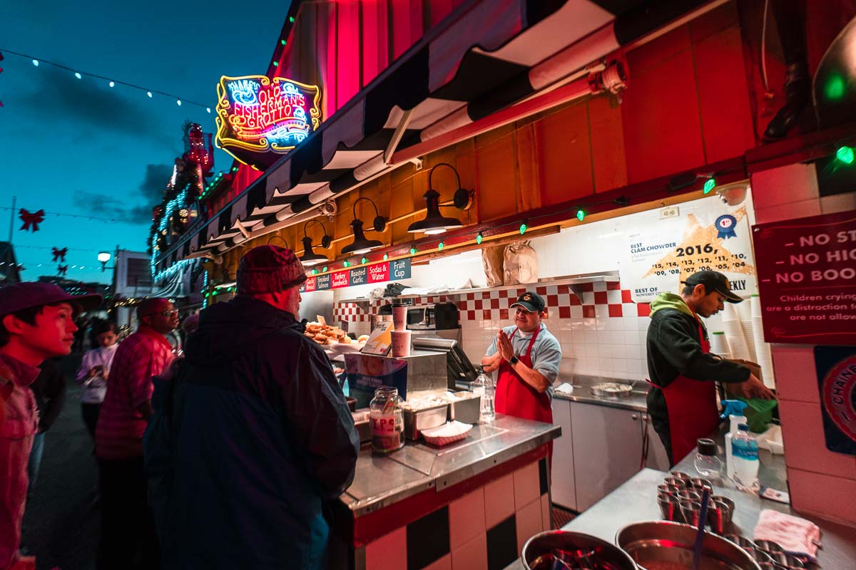 Queuing Up for Clam Chowder at Monterey Fisherman's Wharf - SF to LA Road Trip Itinerary