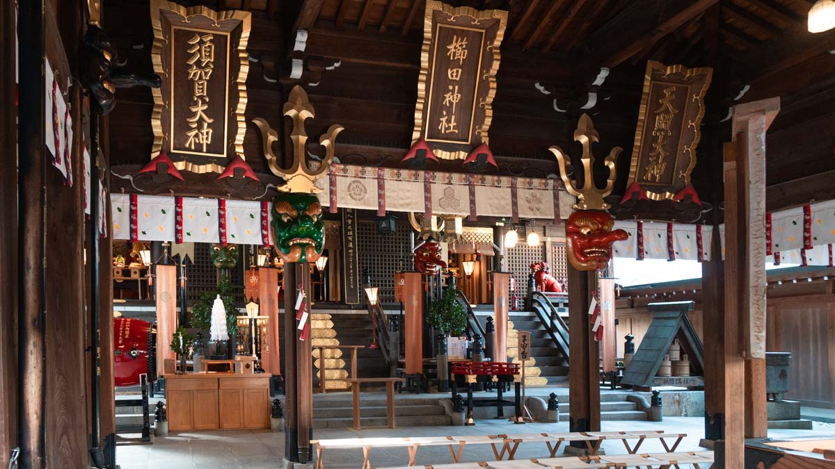 Tengu masks in Kushida shrine - Japan Kyushu Itinerary