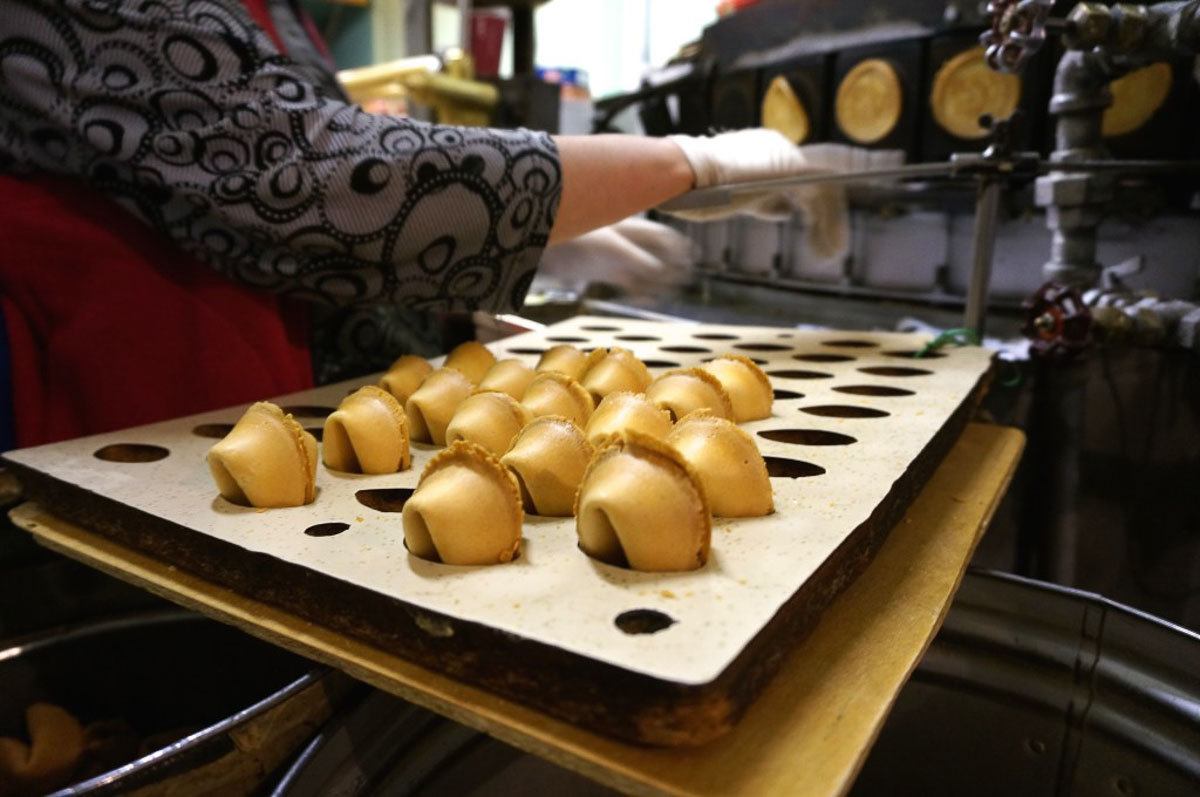 Watching How Fortune Cookies are Prepared - SF to LA Road Trip Itinerary