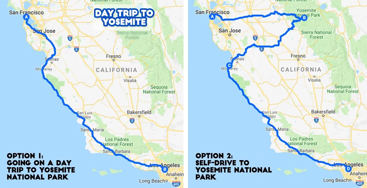 Comparison Between Road Trip Routes (w words) - SF to LA Road Trip Itinerary