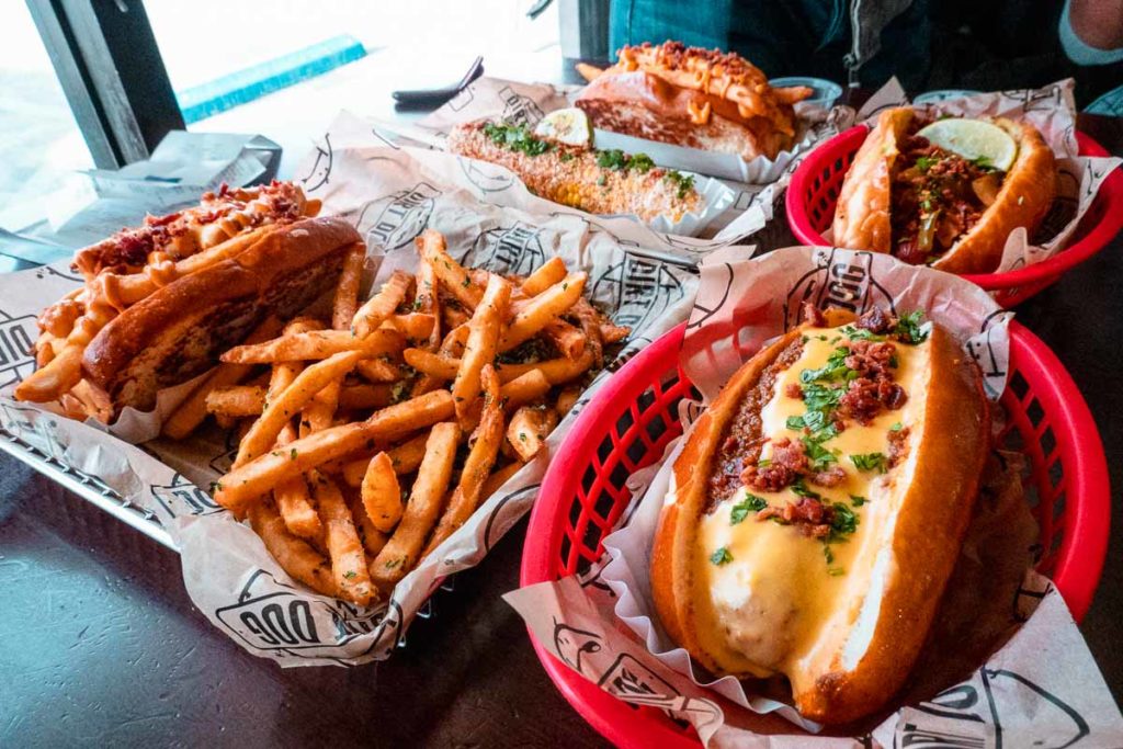 Eating Hot Dogs and Fries at Dirt Dog - Los Angeles Bucket list 