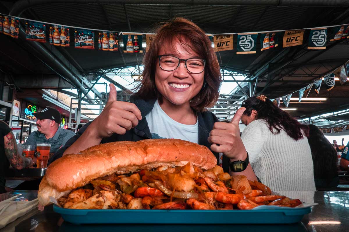 Eating Shrimp Tray at San Pedro Fish Market - 3-Day Los Angeles Travel Guide