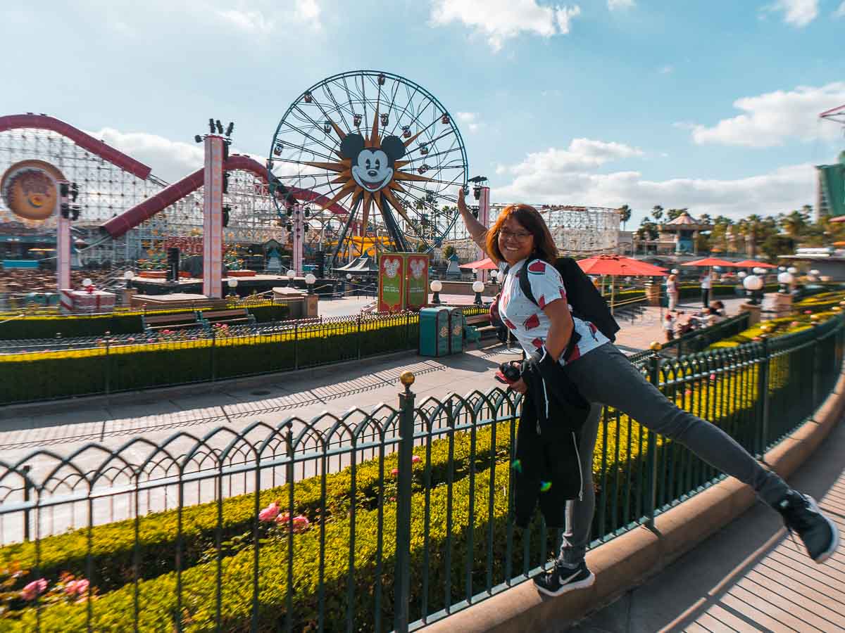 Michelle in front of Incredicoaster - Disneyland California Guide-9