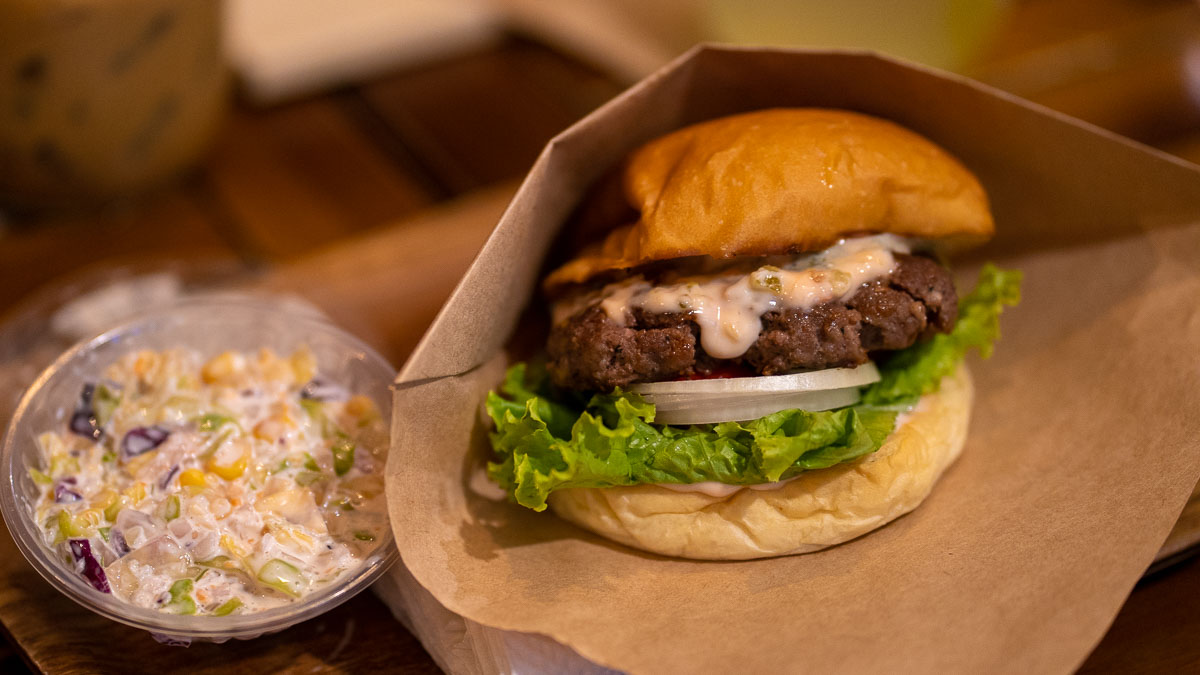 NN burger from Burger Bros with a side of coleslaw - Central Vietnam Itinerary