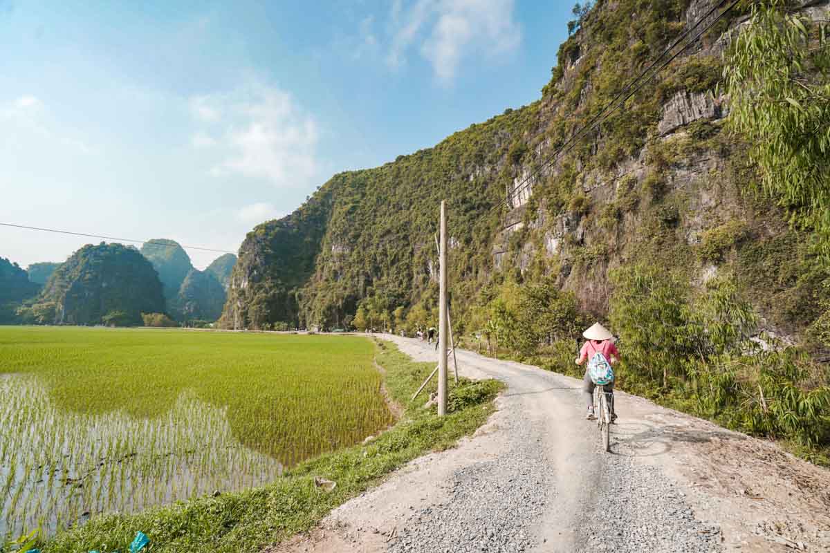 Tam Coc cycling tour around paddy fields — Halong Bay, Ninh Binh, Trang An, Cat Ba Island, Mai Chau, Perfume Pagoda, and Sapa-