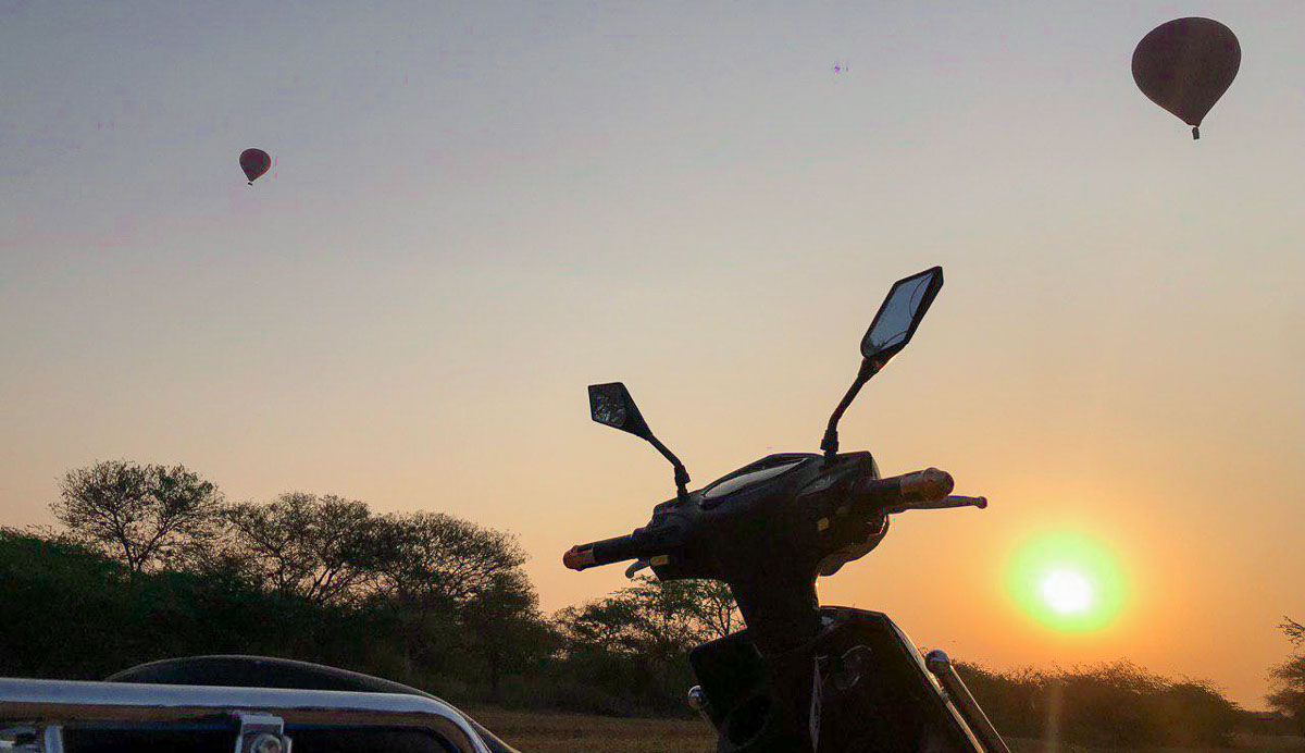 Bagan E-Bike Facing Sunrise - Bagan Itinerary