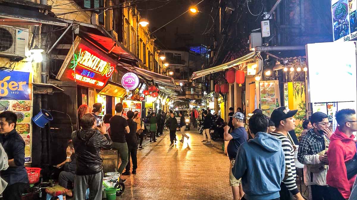 Empty food street in Hanoi Old Quarter