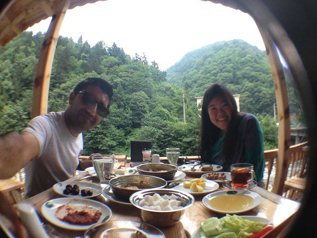 Jia Ling in Rize, Turkey, having Traditional Turkish breakast with her Host - Couchsurfing Change Life Singapore
