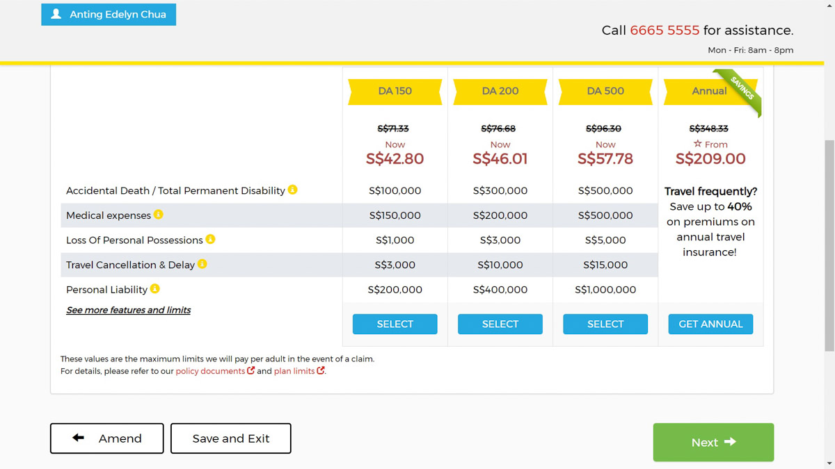 Single trip insurance premium tiers - DirectAsia Travel Insurance Review