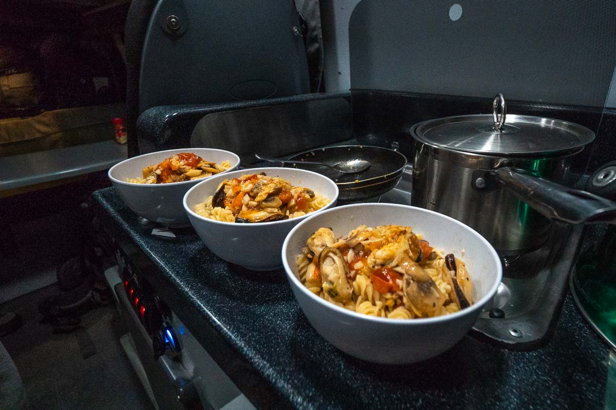 Cooked Pasta Dinner in the Campervan - New Zealand Itinerary North Island