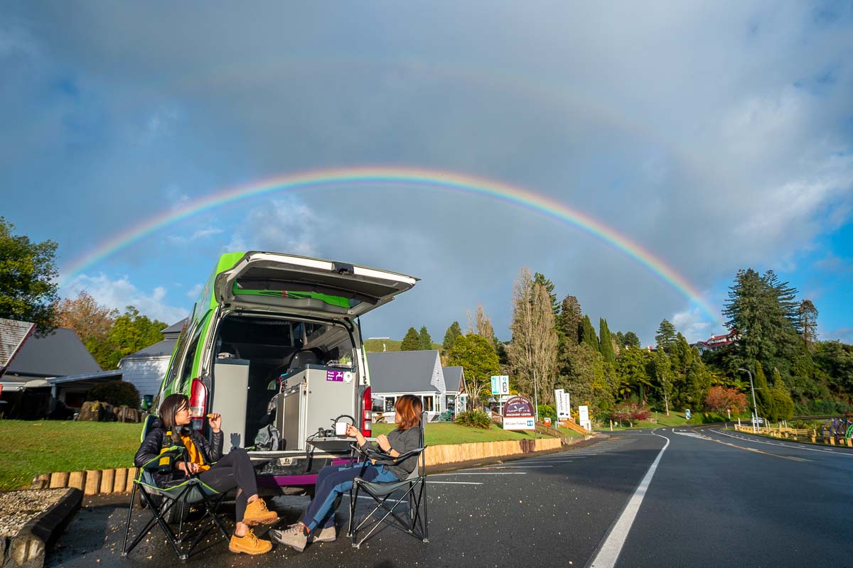 Enjoying Breakfast under a Rainbow in Waitomo - New Zealand Itinerary North Island