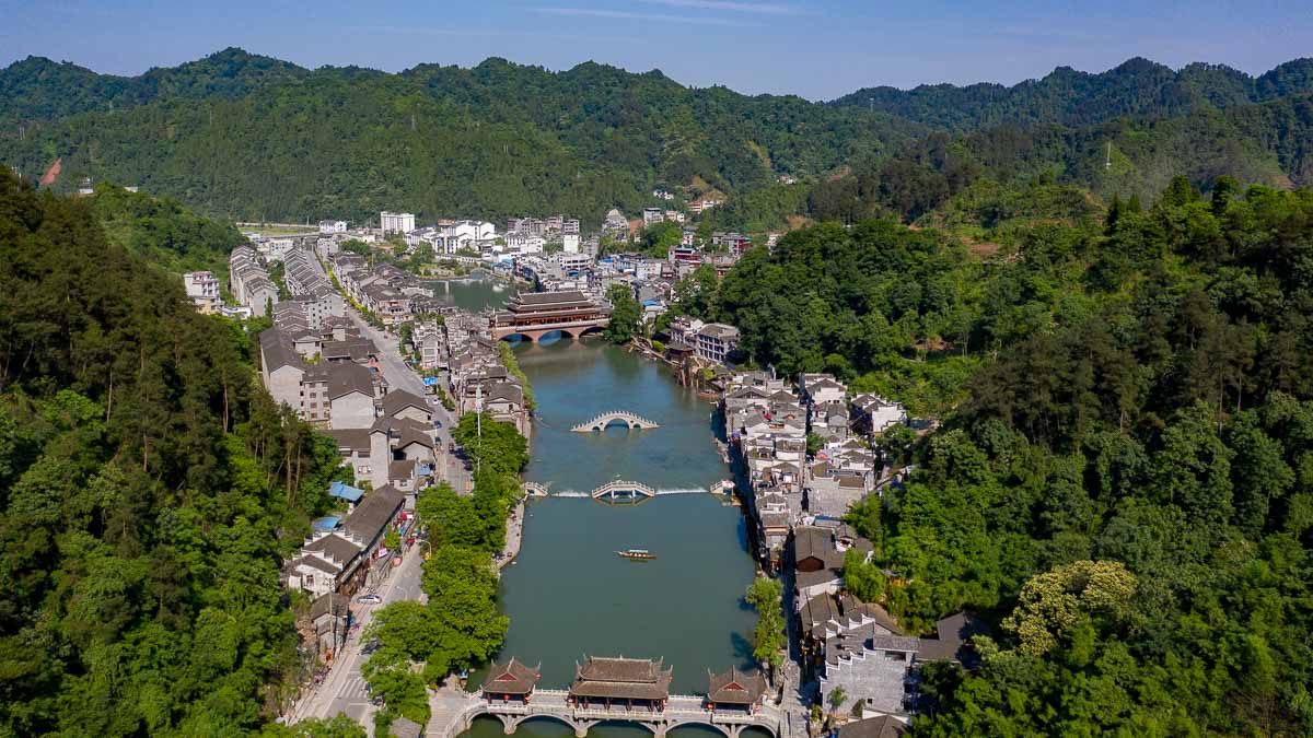 Fenghuang drone shot - Things to do in Wuhan - Central China Itinerary