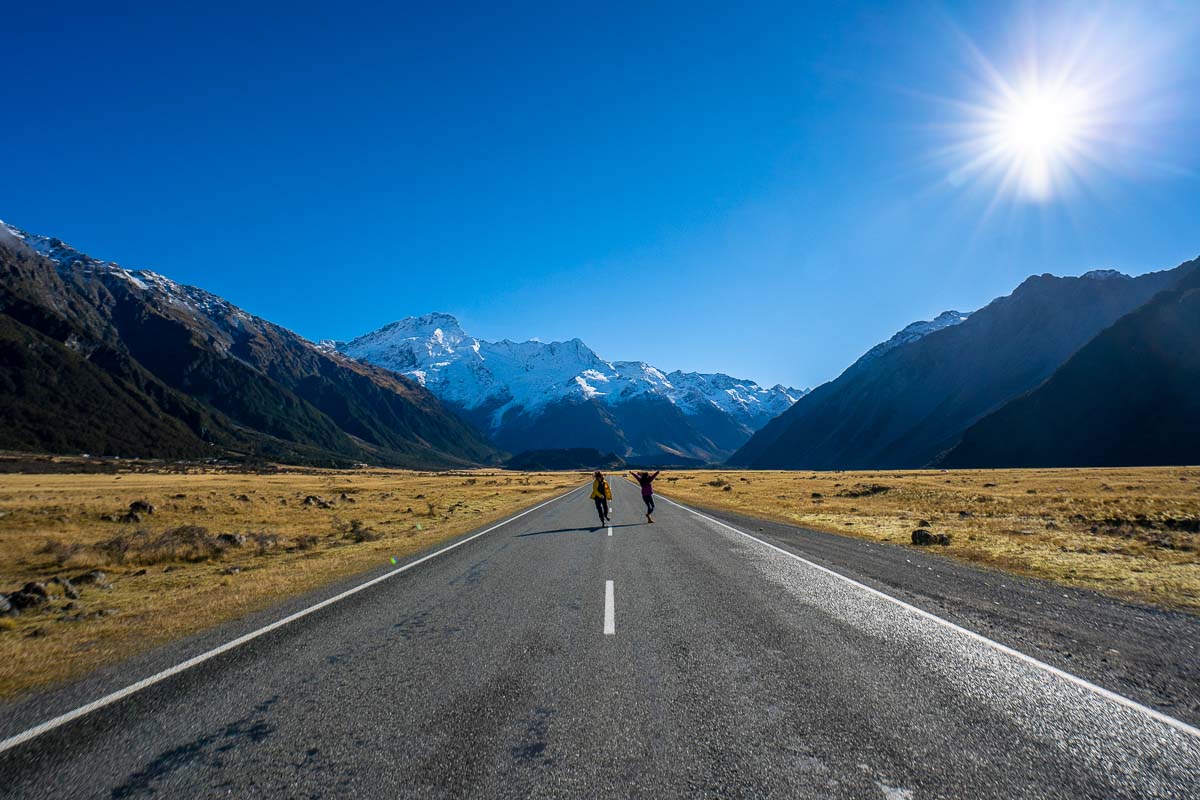 Running on Road at Mount Cook - New Zealand Best Things to Do