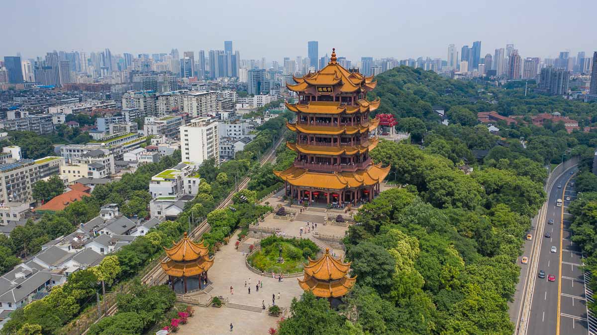 Yellow Crane Tower Drone Shot - Things to do in Wuhan - Central China Itinerary