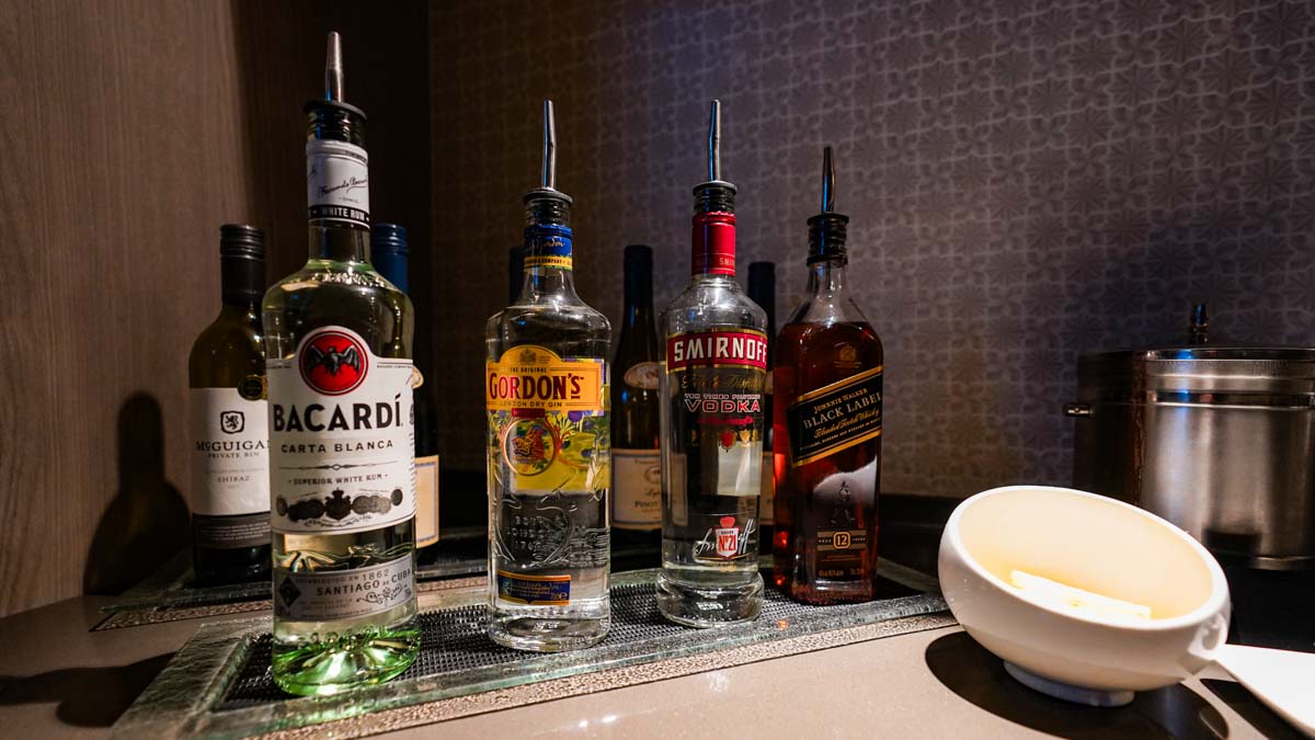 Liquors at Marhaba lounge changi airport - Marhaba Lounge review