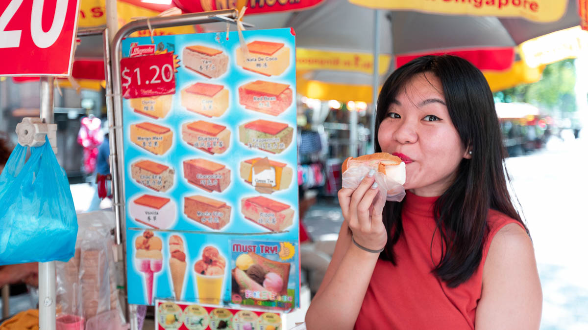 Posing beside Ice Cream Bread Menu - What to Eat in Singapore