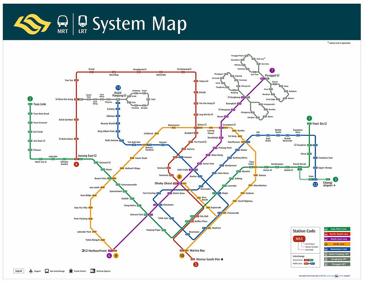 Singapore Mass Rapid Transit MRT Map - Singapore Travel Guide