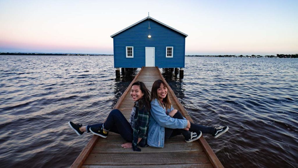 Girls in front of iconic Blue house Perth - Visit Australia