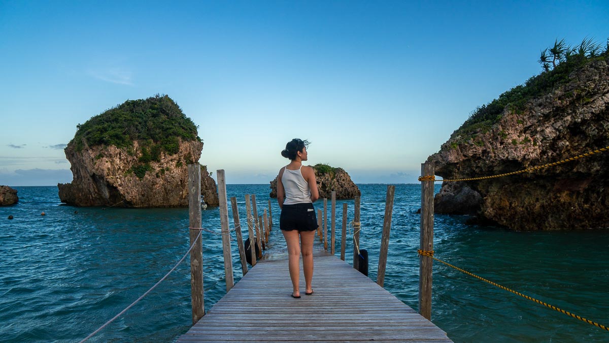 Posing at a Boardwalk - Okinawa Itinerary