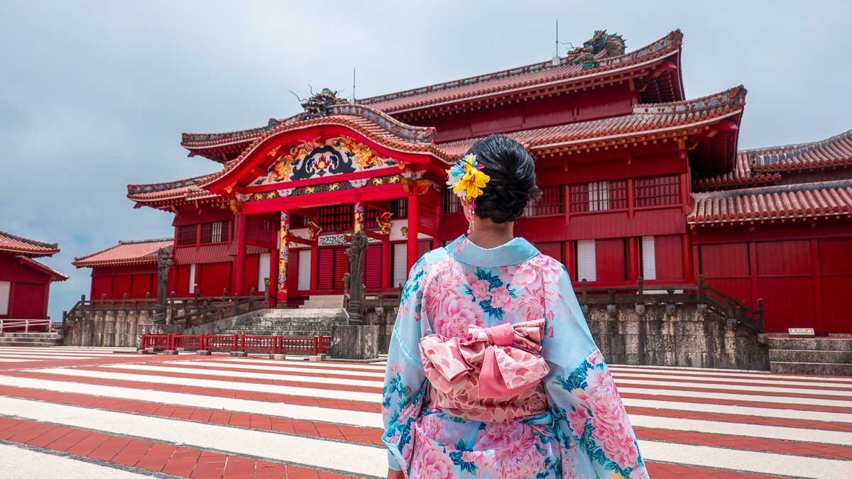 Posing in Yukata at Shurijo Castle - Things to Do in Okinawa 