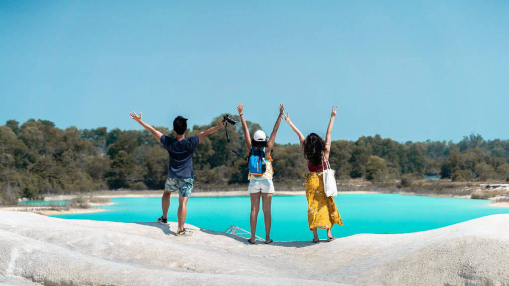 Posing for a Photo at Telaga Biru - Bintan Itinerary