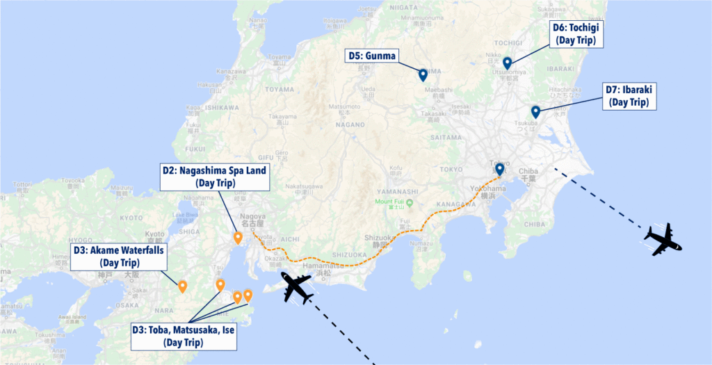 Tokyo to Nagoya Map - Japan Itinerary