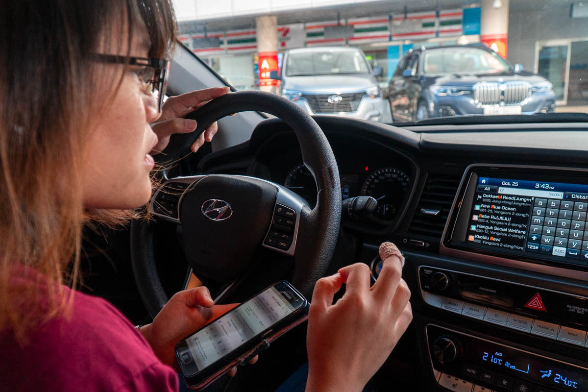 Checking GPS Navigation in Rental Car