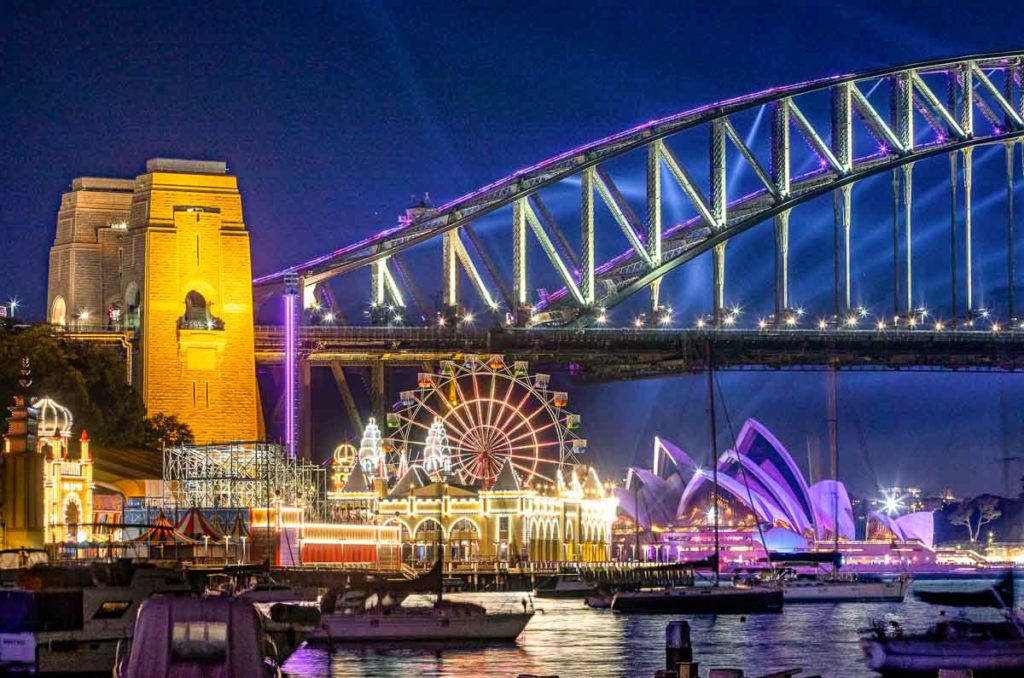 Night photo of Sydney Harbour Bridge - Australia reopening 