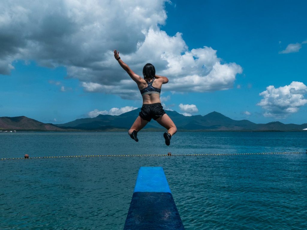 The popular blue diving board at Luli Island - Puerto Princesa Itinerary