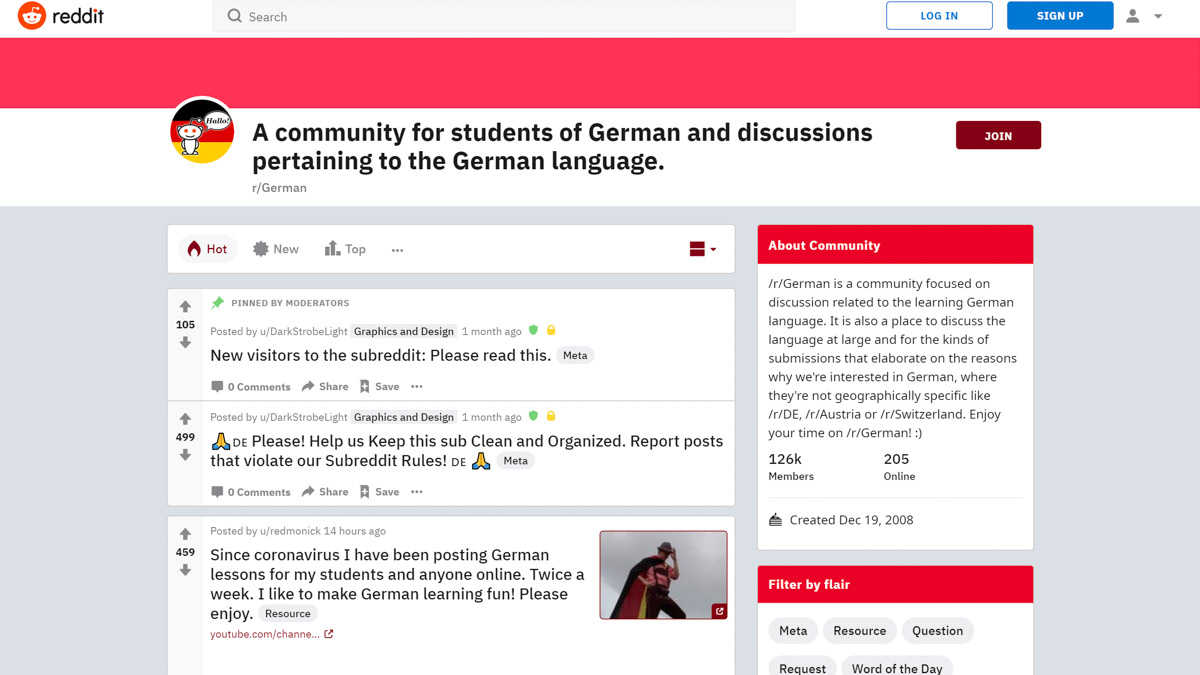 Subreddit screenshot - where anyone can learn the German language