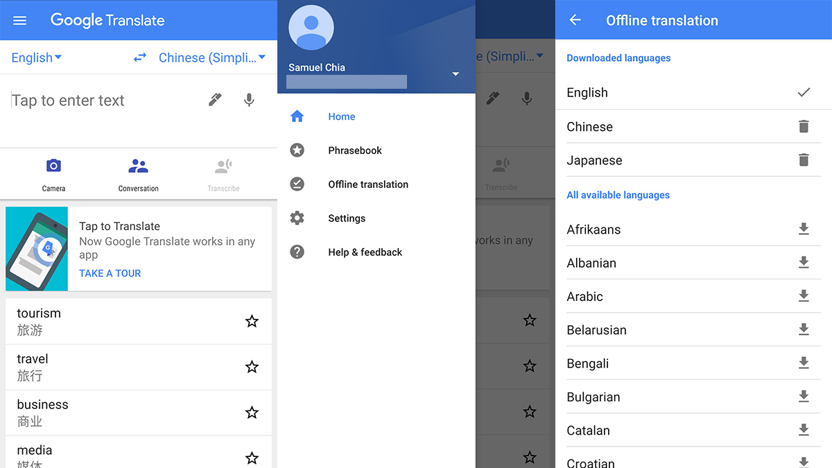 Google Translate offline feature - learn a language