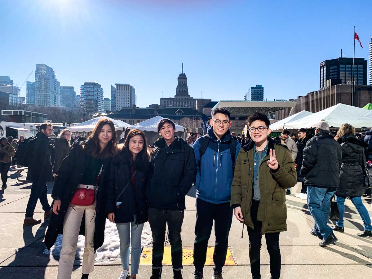 Travis and his exchange mates in Toronto - Singaporean Students come home due to COVID-19