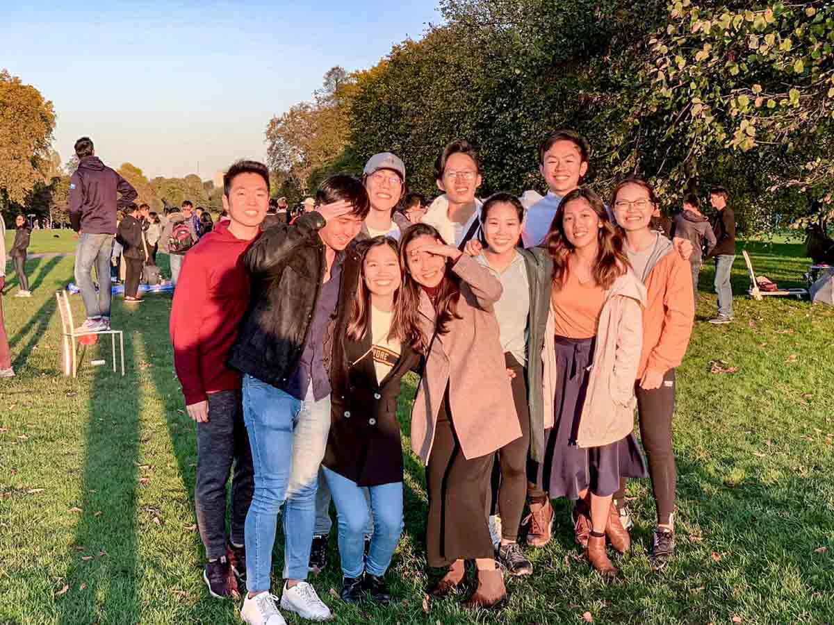 Wern with his friends in Hyde Park London - Singaporean students come home covid-19