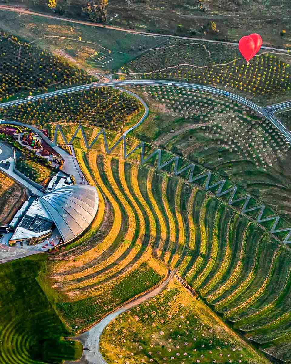 Drone Shot of National Arboretum Canberra During Sunset - Instagrammable Australian Capital Territory