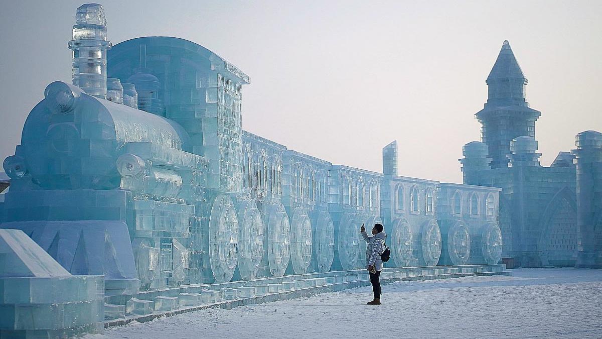 Ice Train sculpture at Harbin Ice and Snow Festival - Unique Travel Experiences