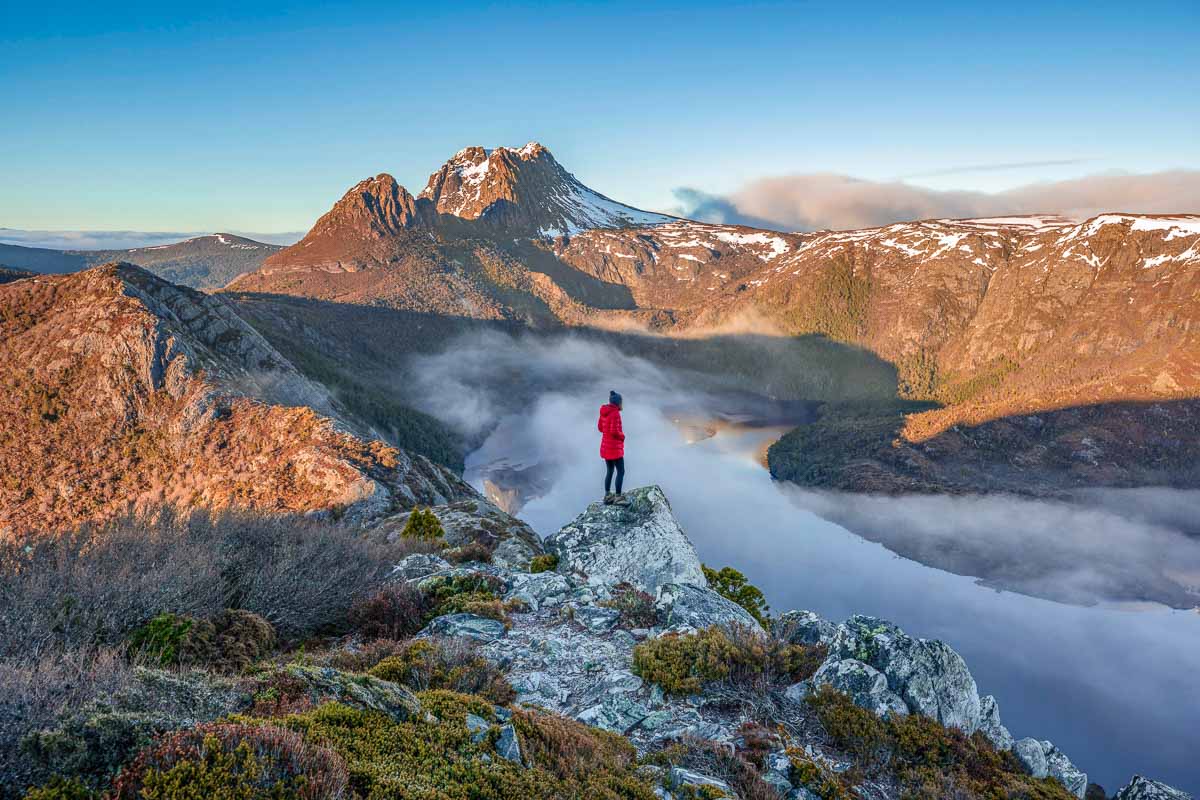 Person Standing at Hanson's Peak in Cradle Mountain Tasmania - Places to Visit in Australia