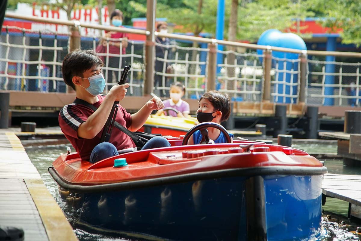 Guests wearing masks in Legoland Malaysia - Amusement parks reopen after COVID-9