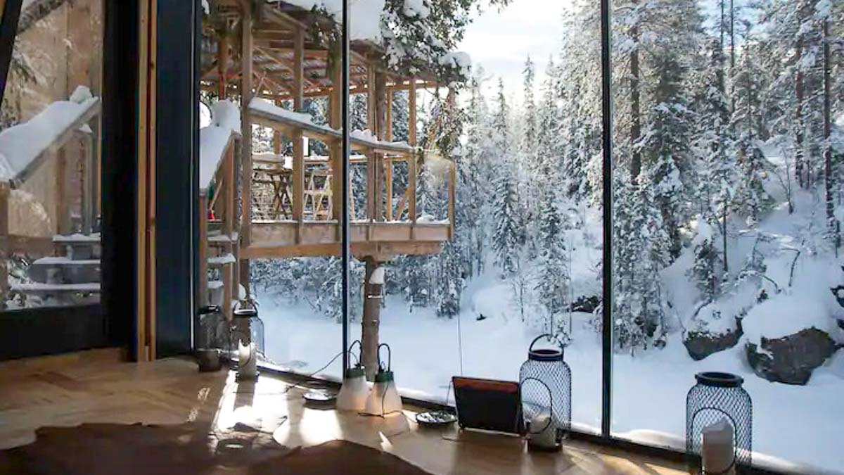 Tinn Norway Forest Treehouse Interior Winter - Dream Homes