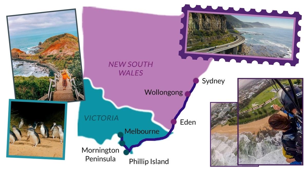 Coastal Drive from Sydney to Melbourne Australia Road Trip Itinerary Map