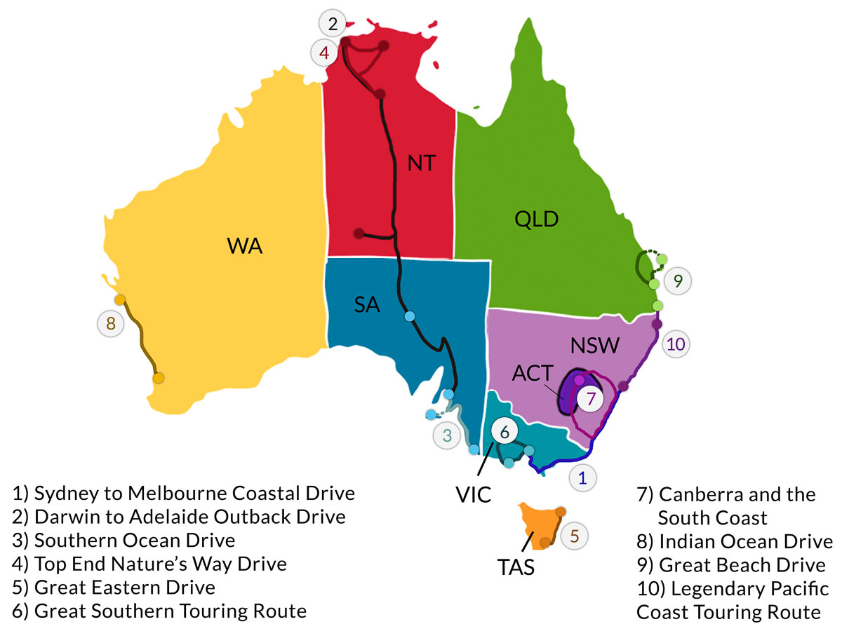 Overall Map of Australia Road Trip Itinerary