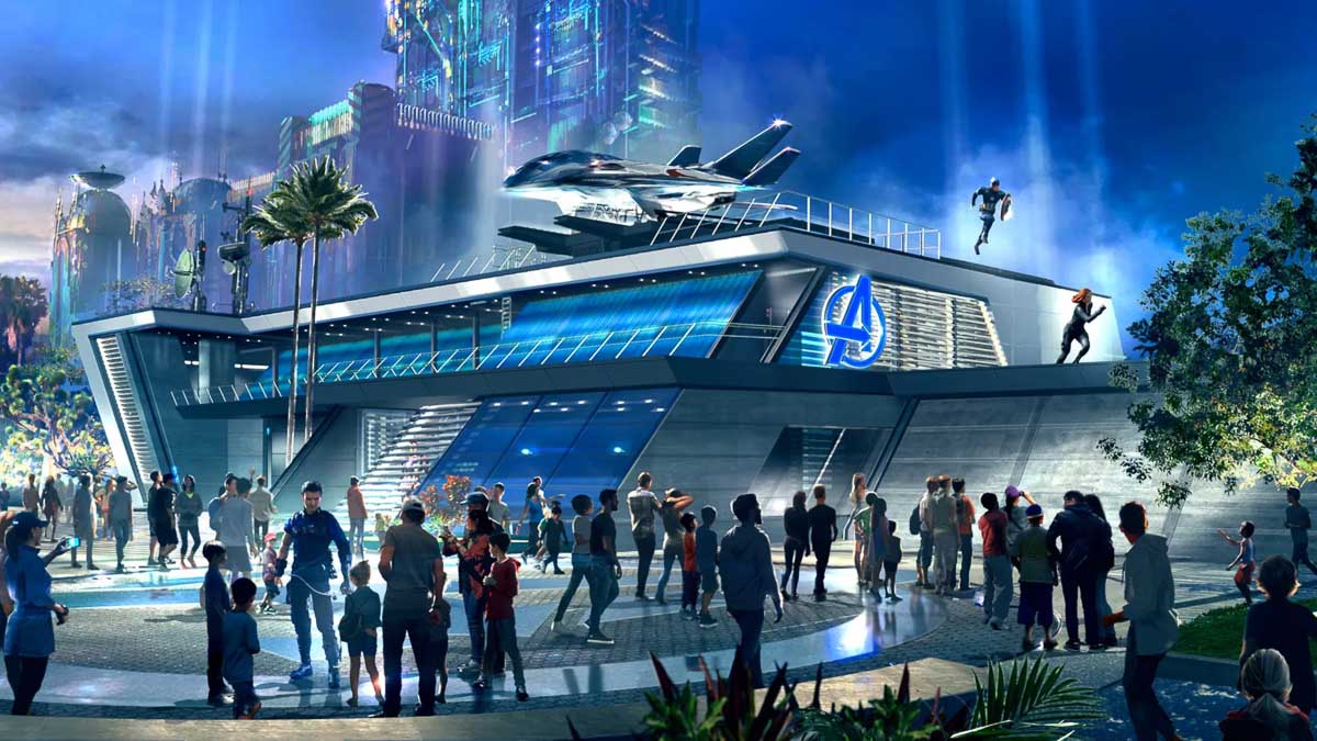 Artist Concept of Avengers Campus with Quinjet in Disney California Adventure Park - Travel Bucket List