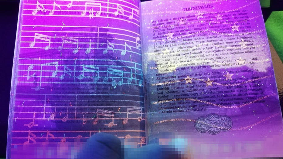 Hungarian Passport Under UV light - Cool passports in the world